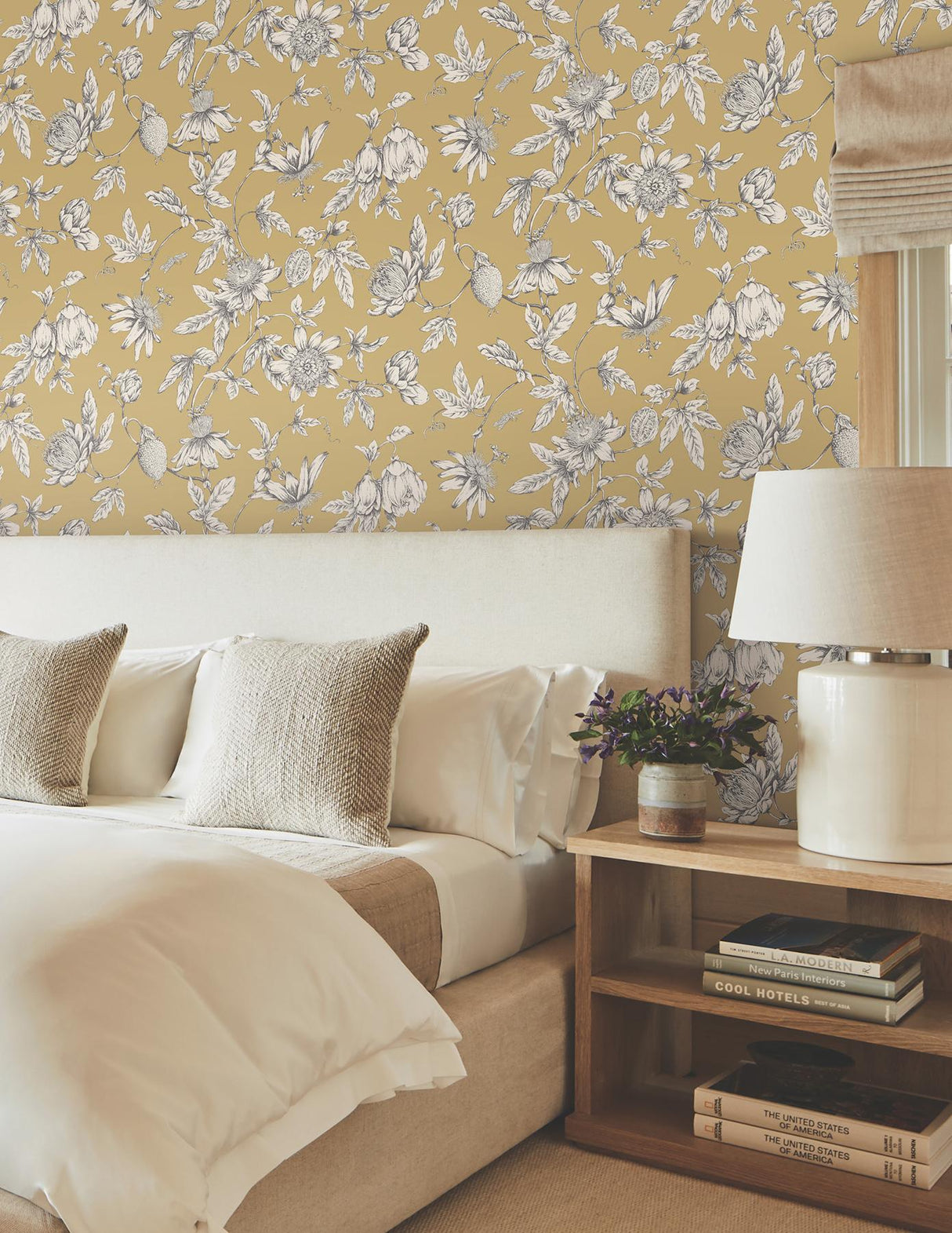 York Wallcoverings Passion Flower Toile Harvest Yellow Wallpaper