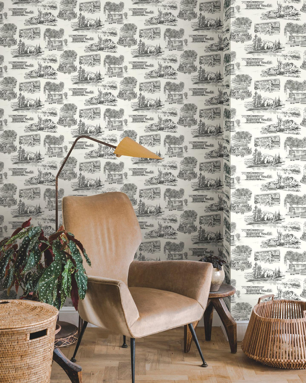 York Wallcoverings Modern Vista Toile Black Black Wallpaper