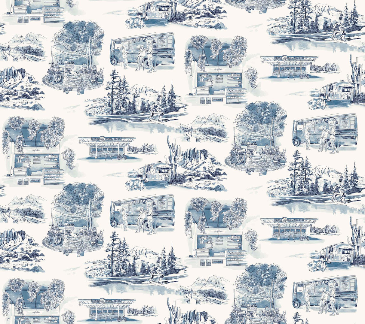 York Wallcoverings Modern Vista Toile Navy Blue Wallpaper
