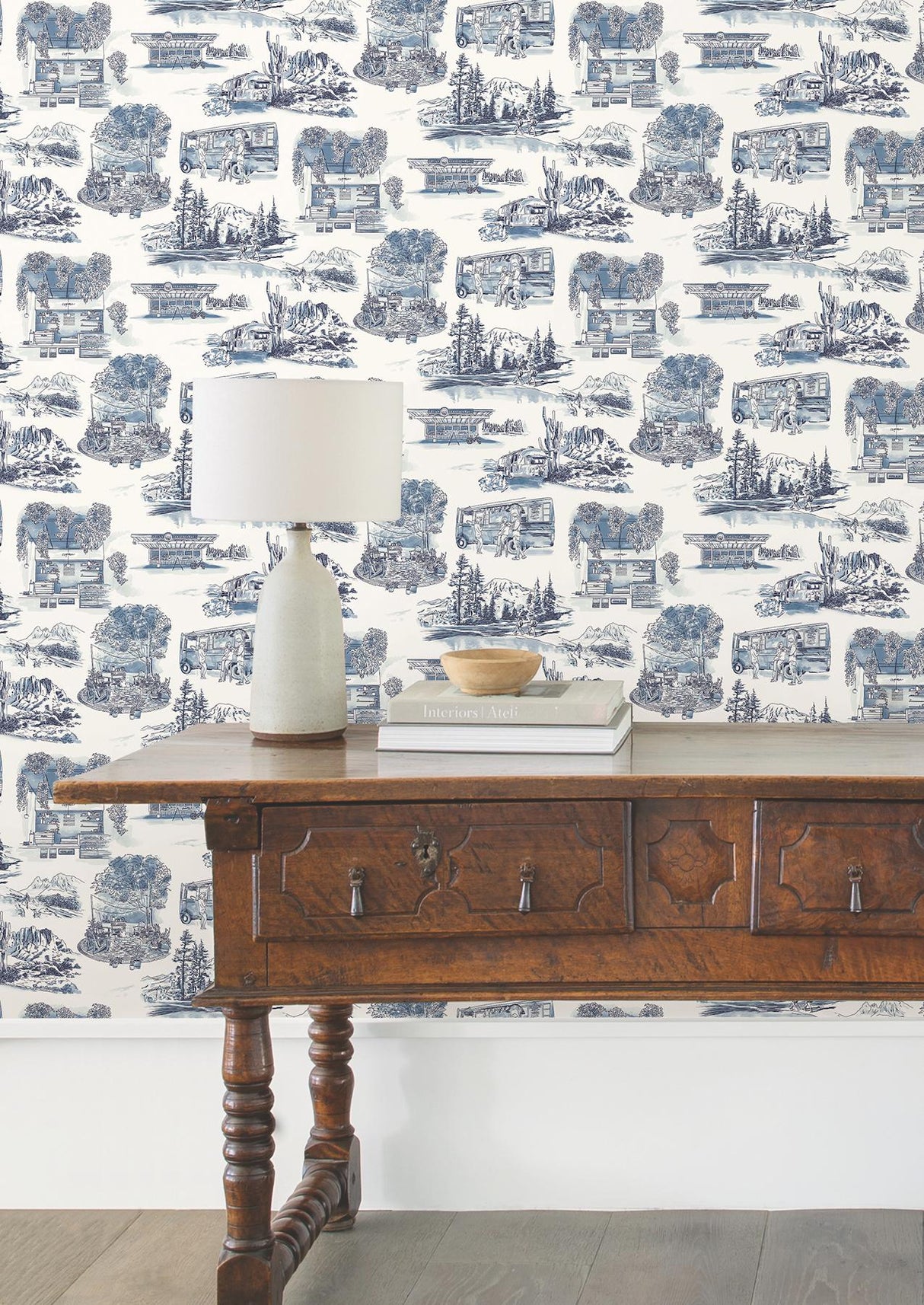 York Wallcoverings Modern Vista Toile Navy Blue Wallpaper