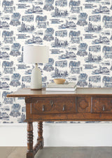 York Wallcoverings Modern Vista Toile Navy Blue Wallpaper