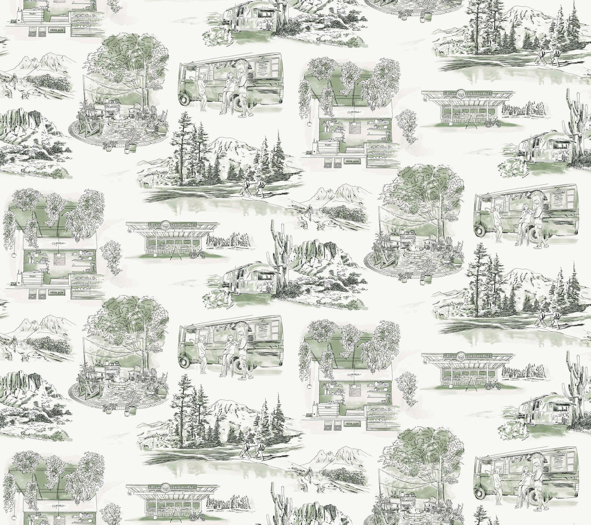 York Wallcoverings Modern Vista Toile Evergreen Green Wallpaper