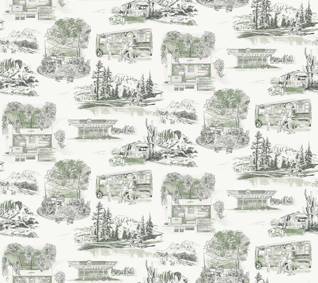York Wallcoverings Modern Vista Toile Evergreen Green Wallpaper