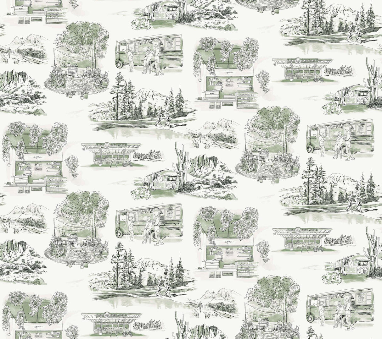 York Wallcoverings Modern Vista Toile Evergreen Green Wallpaper