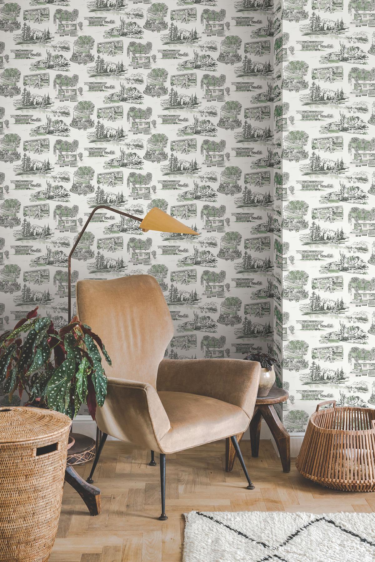 York Wallcoverings Modern Vista Toile Evergreen Green Wallpaper