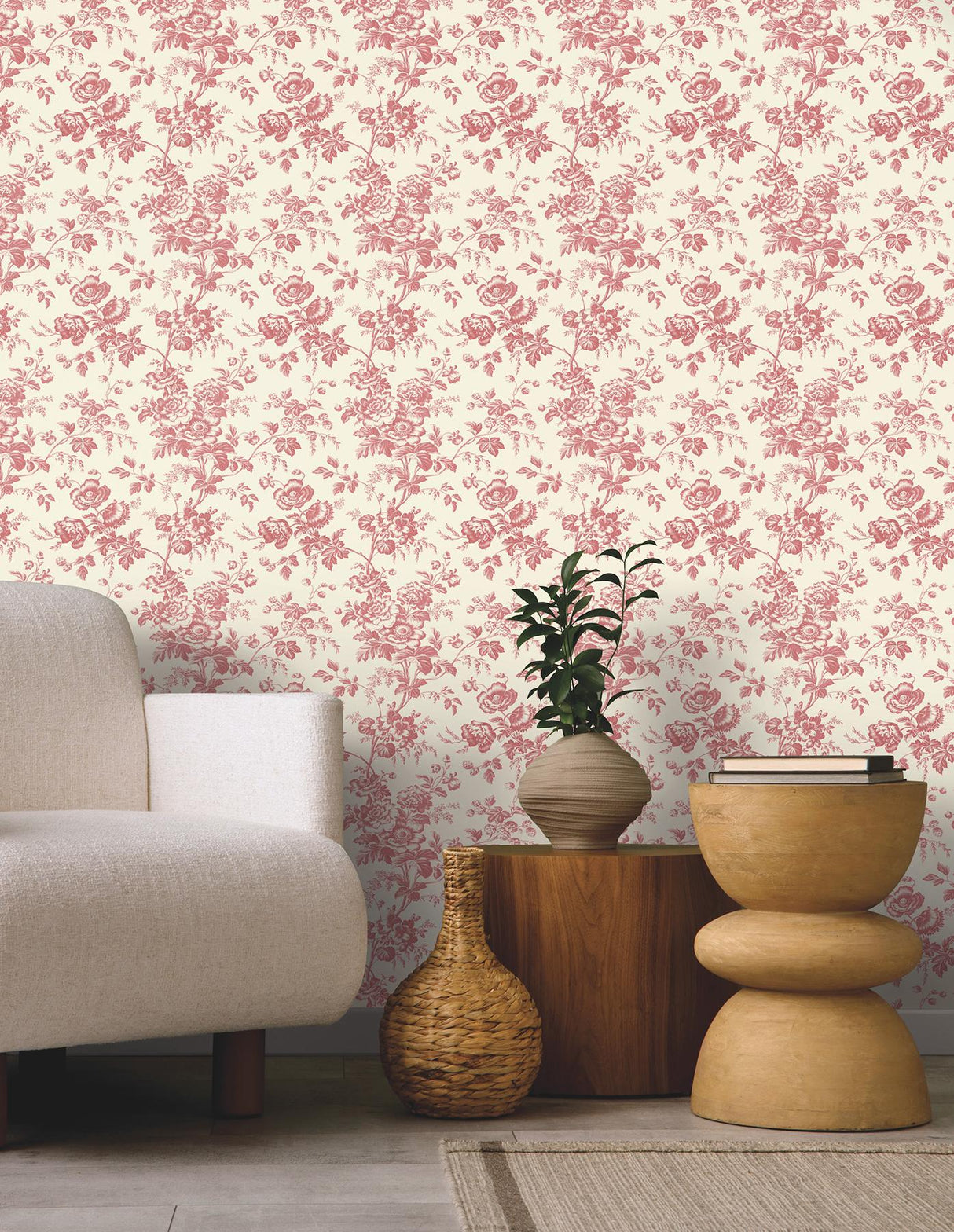 York Wallcoverings Anemone Toile French Red Red Wallpaper