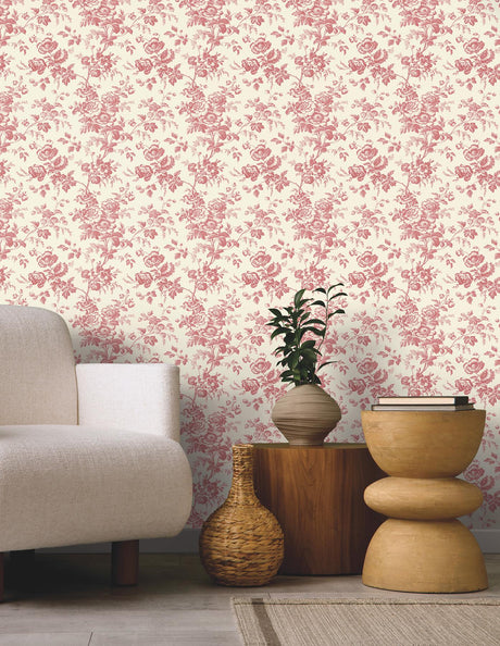 York Wallcoverings Anemone Toile French Red Red Wallpaper