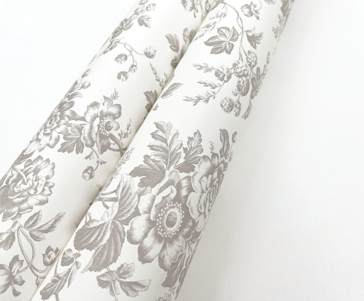 York Wallcoverings Anemone Toile Taupe Beige Wallpaper