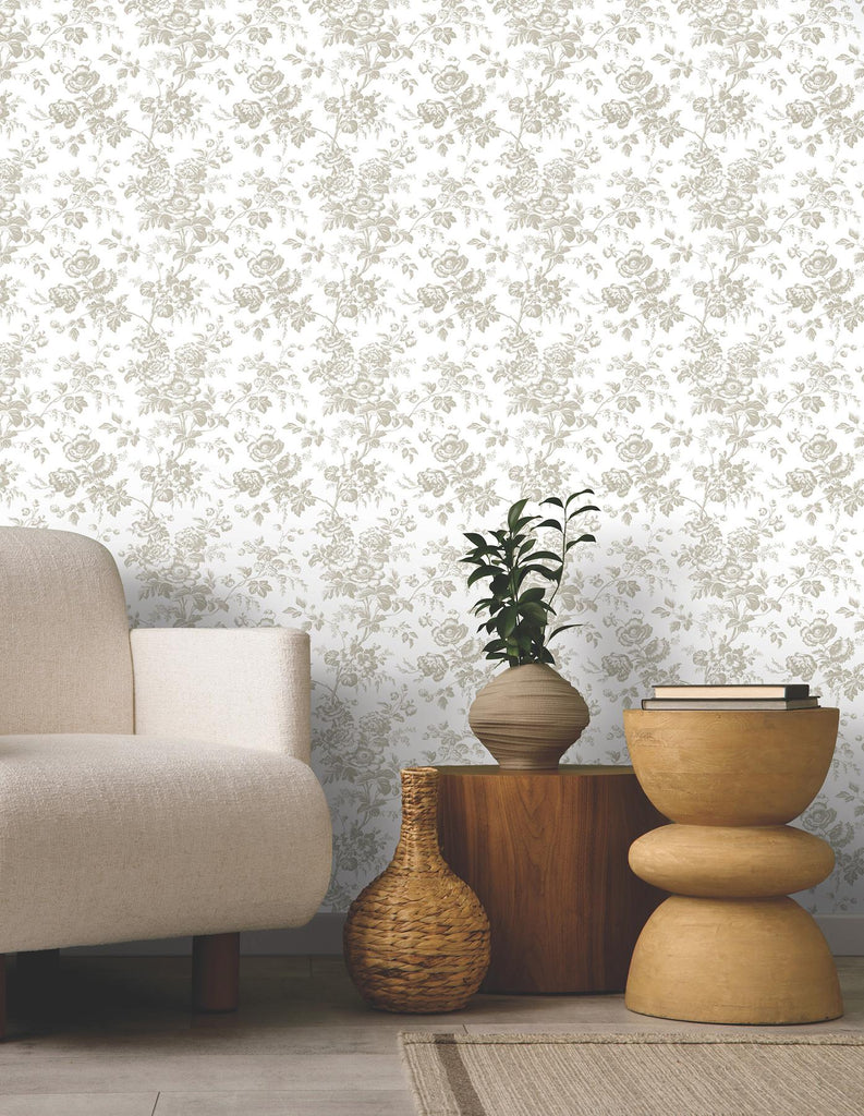 York Wallcoverings Anemone Toile Taupe Beige Wallpaper