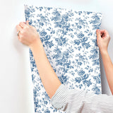 York Wallcoverings Anemone Toile Navy Blue Wallpaper
