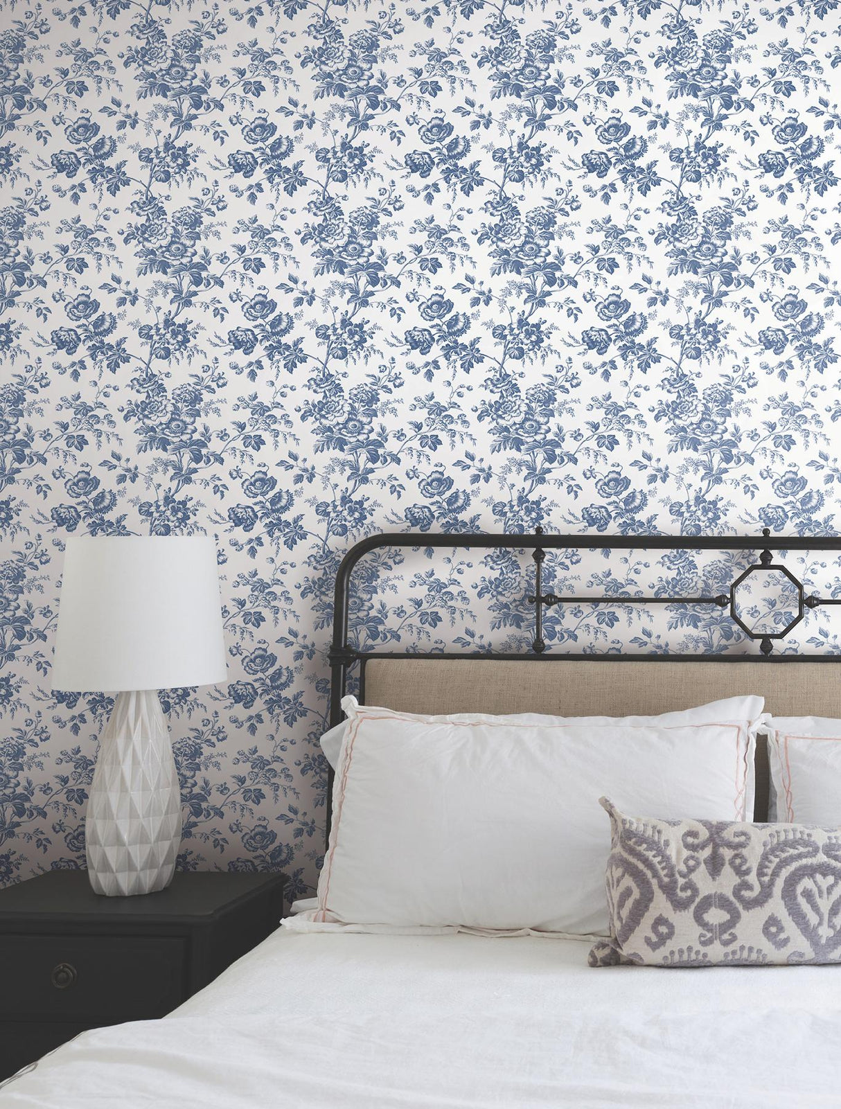 York Wallcoverings Anemone Toile Navy Blue Wallpaper