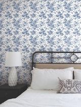 York Wallcoverings Anemone Toile Navy Blue Wallpaper
