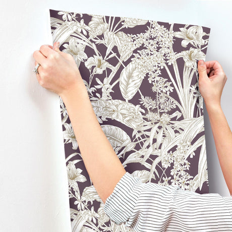 York Wallcoverings Orchid Conservatory Toile Mulberry Purple Wallpaper