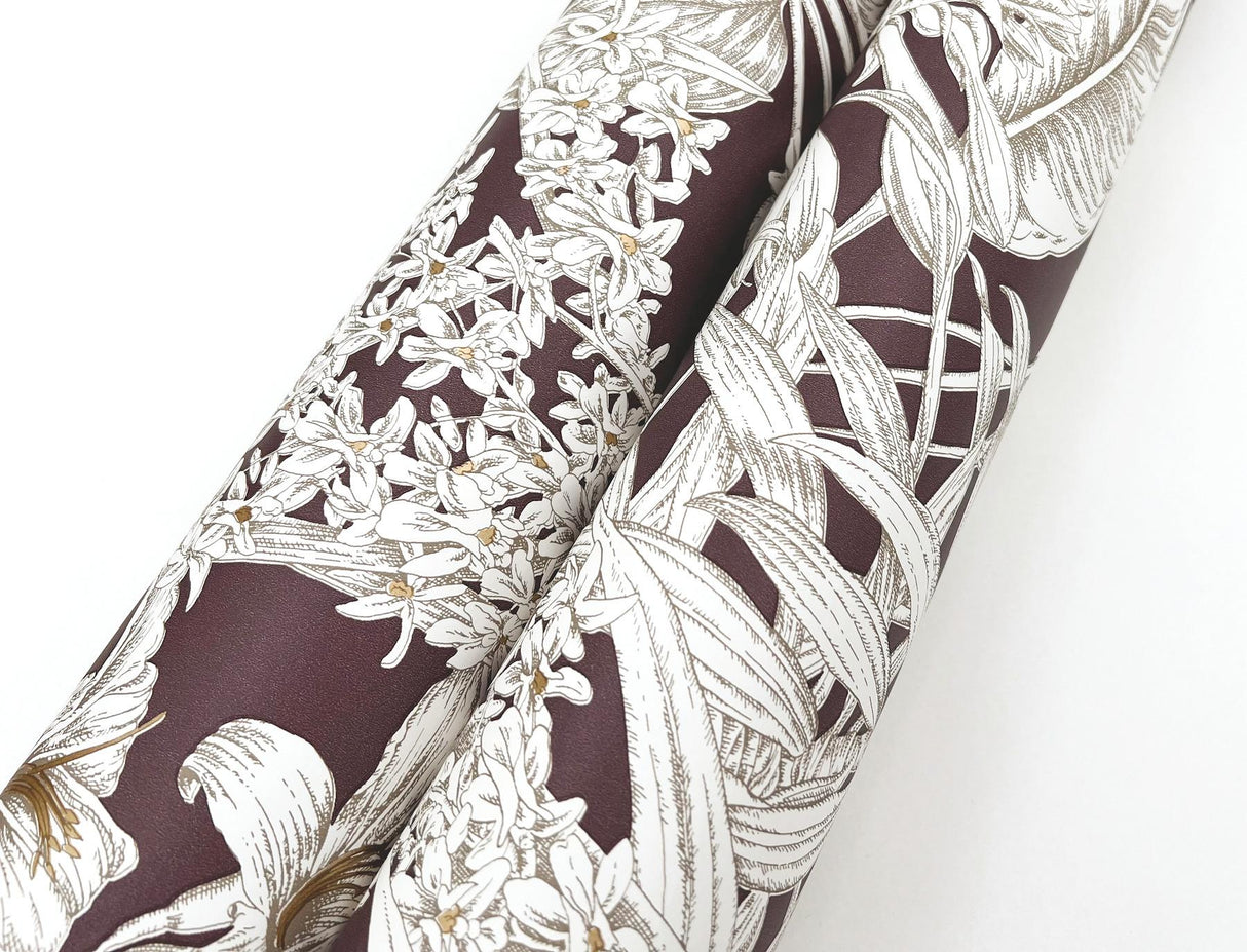 York Wallcoverings Orchid Conservatory Toile Mulberry Purple Wallpaper