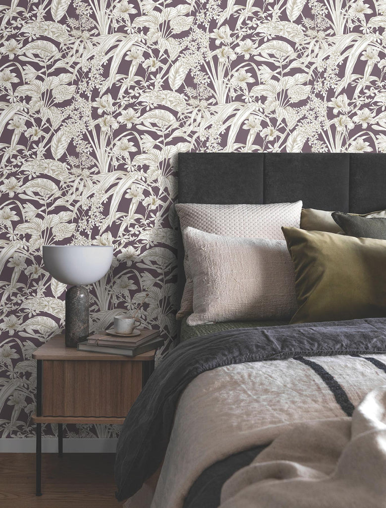 York Wallcoverings Orchid Conservatory Toile Mulberry Purple Wallpaper