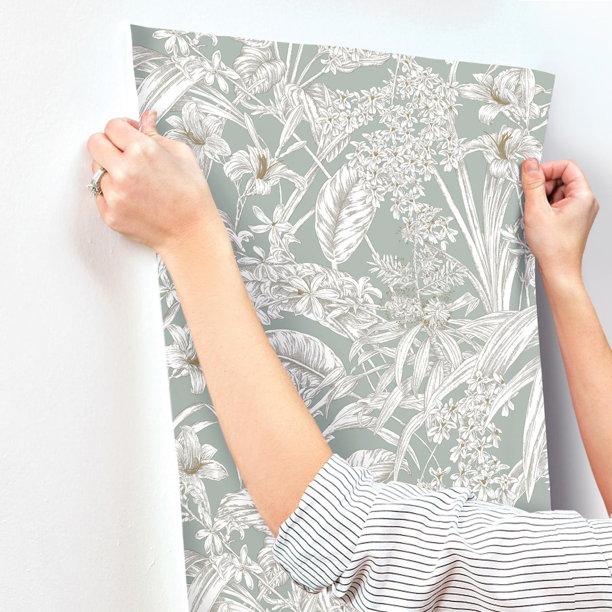 York Wallcoverings Orchid Conservatory Toile Seamist And Taupe Blue Wallpaper