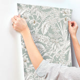 York Wallcoverings Orchid Conservatory Toile Seamist And Taupe Blue Wallpaper