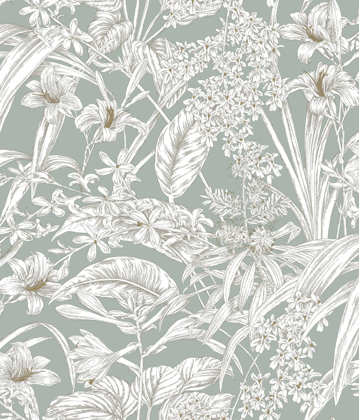 York Wallcoverings Orchid Conservatory Toile Seamist And Taupe Blue Wallpaper