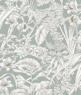 York Wallcoverings Orchid Conservatory Toile Seamist And Taupe Blue Wallpaper