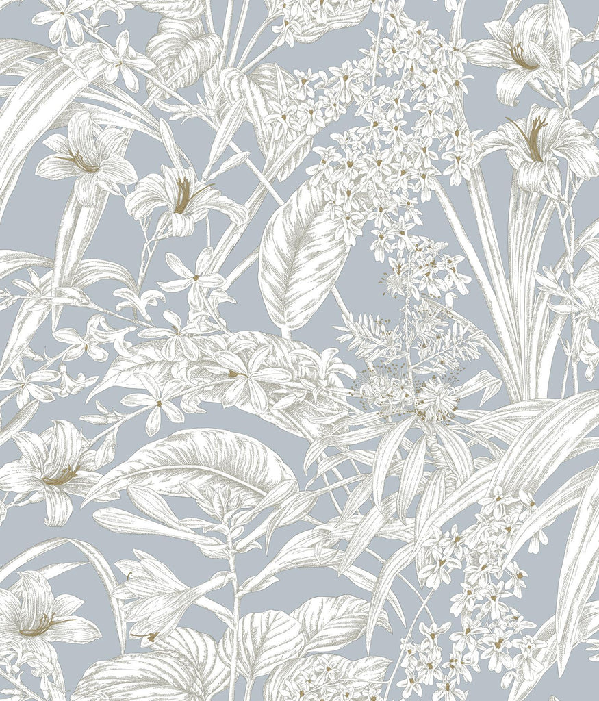 York Wallcoverings Orchid Conservatory Toile Blue and Taupe Blue Wallpaper
