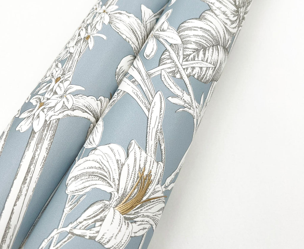York Wallcoverings Orchid Conservatory Toile Blue And Taupe Blue Wallpaper
