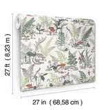 York Wallcoverings Mushroom Garden Toile Red And Green White Wallpaper