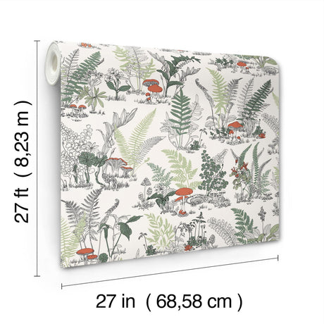 York Wallcoverings Mushroom Garden Toile Red And Green White Wallpaper