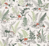 York Wallcoverings Mushroom Garden Toile Red And Green White Wallpaper