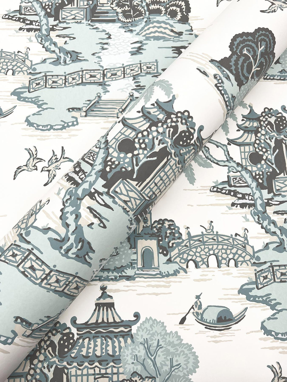 York Wallcoverings Pagoda And Sampan Scenic Seamist White Wallpaper