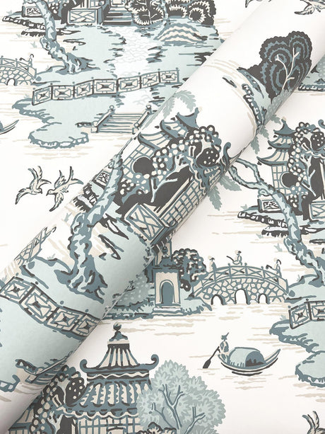 York Wallcoverings Pagoda And Sampan Scenic Seamist White Wallpaper