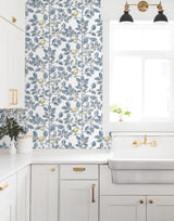 York Wallcoverings Limoncello Toile Blue Blue Wallpaper