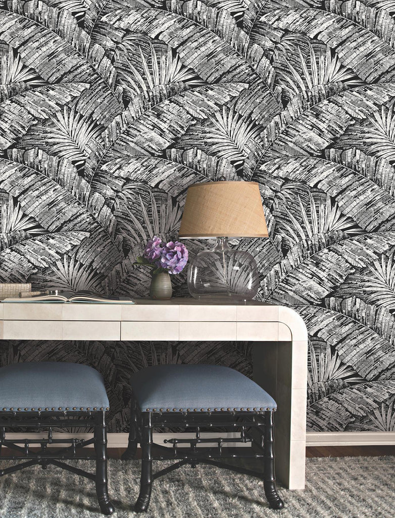 York Wallcoverings Palm Cove Toile White And Black Black Wallpaper