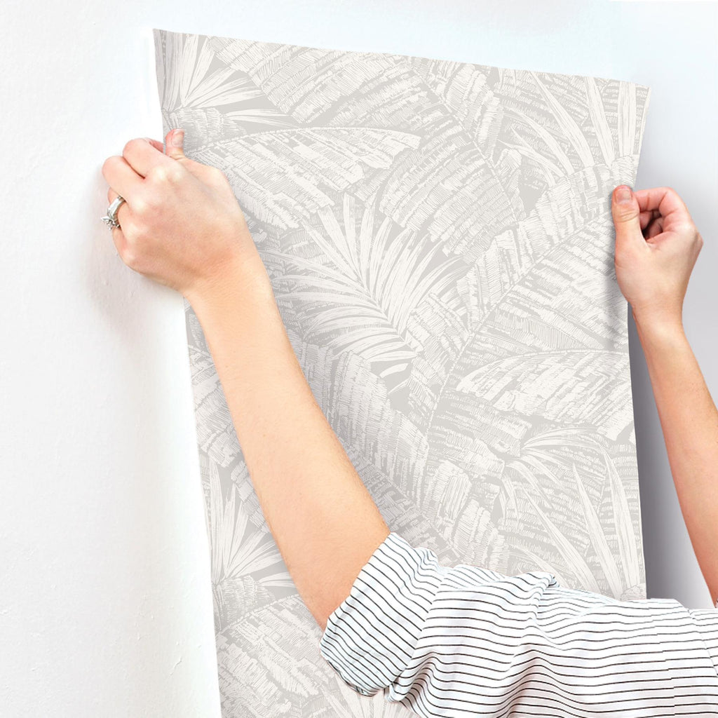 York Wallcoverings Palm Cove Toile White And Grey Grey Wallpaper