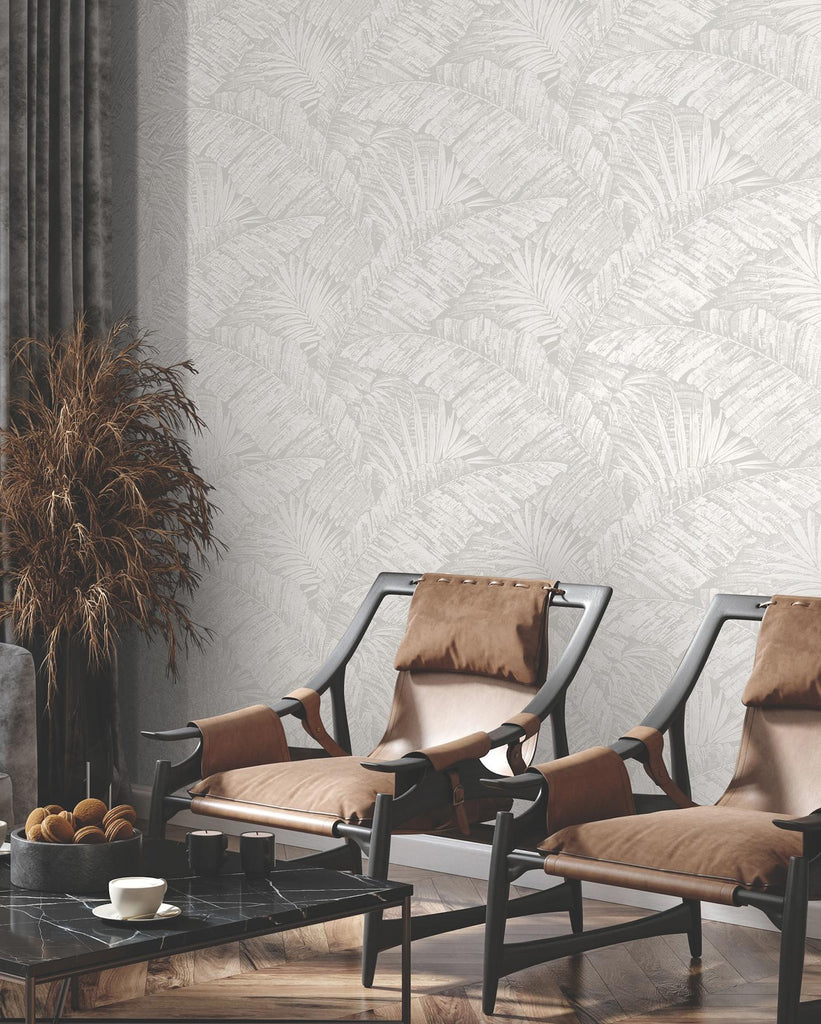 York Wallcoverings Palm Cove Toile White And Grey Grey Wallpaper