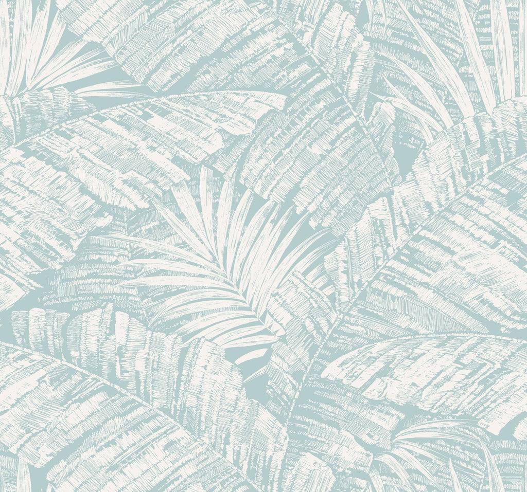 York Wallcoverings Palm Cove Toile White and Blue Blue Wallpaper