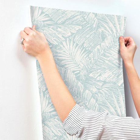 York Wallcoverings Palm Cove Toile White And Blue Blue Wallpaper