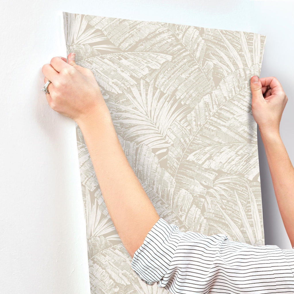 York Wallcoverings Palm Cove Toile White And Taupe Beige Wallpaper