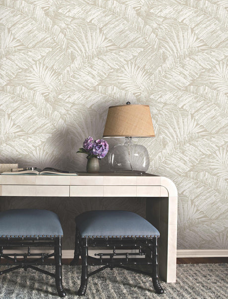 York Wallcoverings Palm Cove Toile White And Taupe Beige Wallpaper