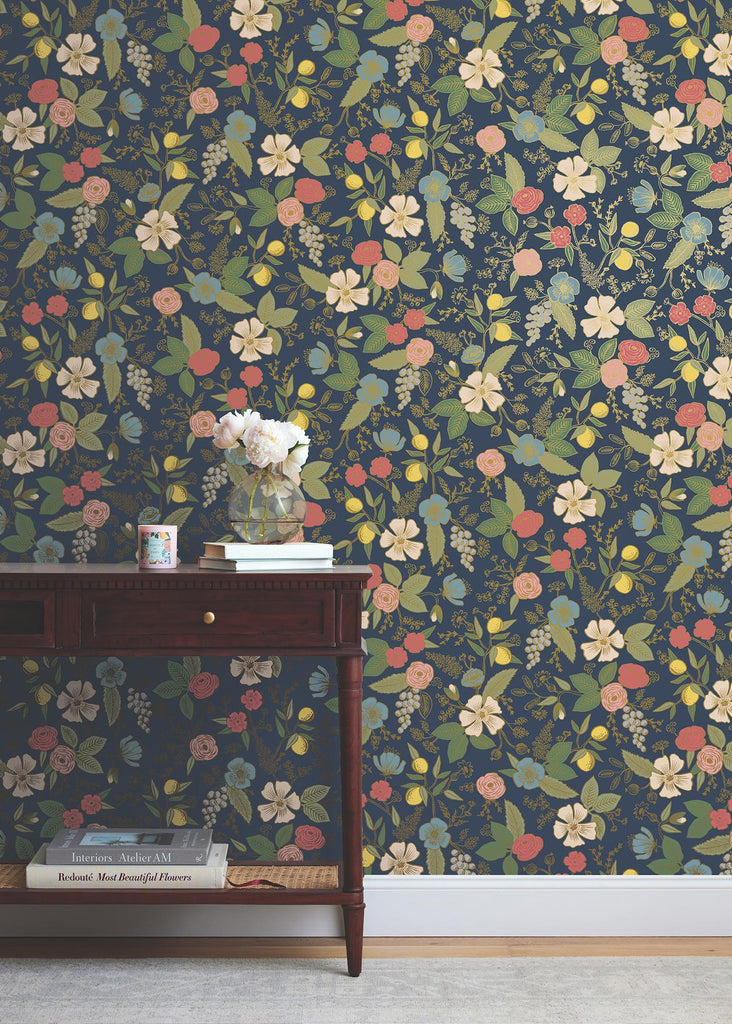Rifle Paper Co. Colette Navy Peel And Stick Blue Wallpaper