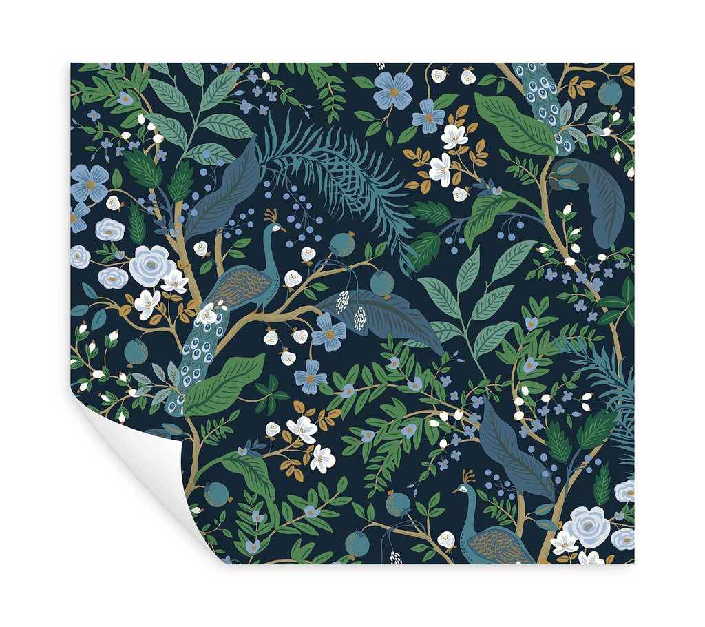 Rifle Paper Co. Peacock Garden Navy Peel And Stick Blue Wallpaper