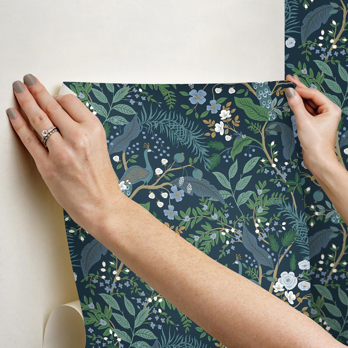 Rifle Paper Co. Peacock Garden Navy Peel And Stick Blue Wallpaper