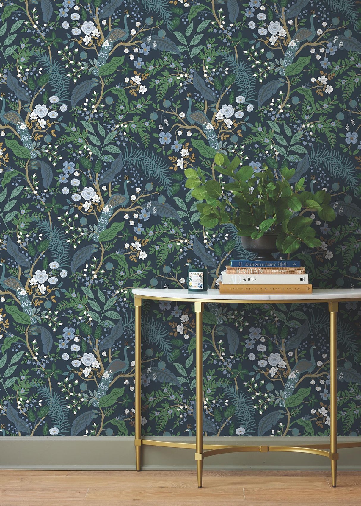 Rifle Paper Co. Peacock Garden Navy Peel And Stick Blue Wallpaper