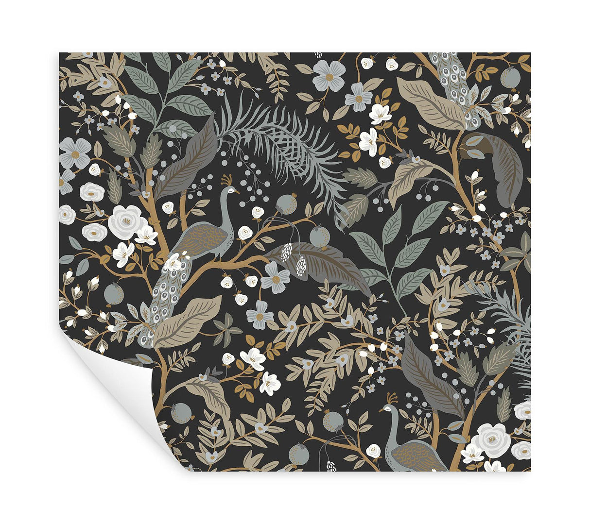 Rifle Paper Co. Peacock Garden Black Peel And Stick Black Wallpaper