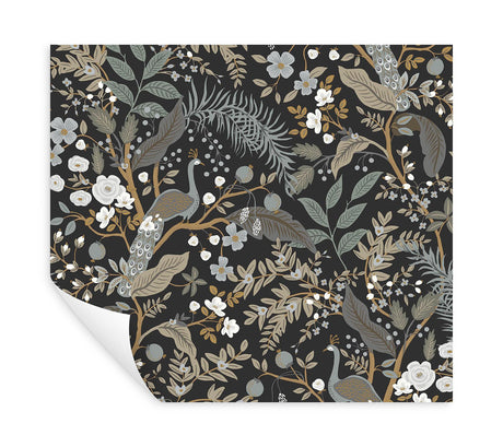 Rifle Paper Co. Peacock Garden Black Peel And Stick Black Wallpaper