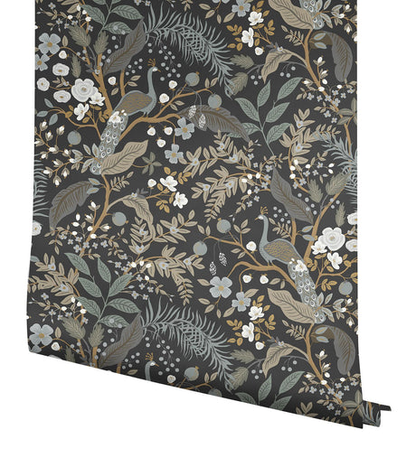 Rifle Paper Co. Peacock Garden Black Peel And Stick Black Wallpaper