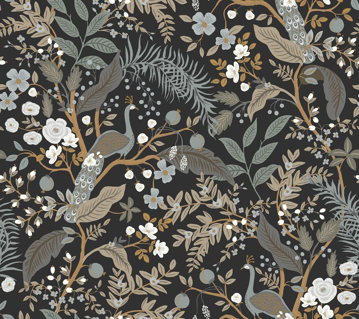 Rifle Paper Co. Peacock Garden Black Peel And Stick Black Wallpaper