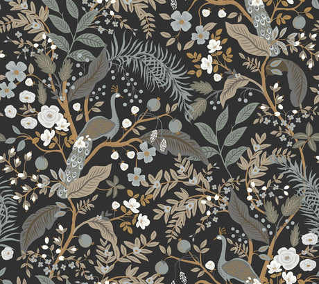 Rifle Paper Co. Peacock Garden Black Peel And Stick Black Wallpaper