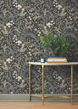 Rifle Paper Co. Peacock Garden Black Peel And Stick Black Wallpaper