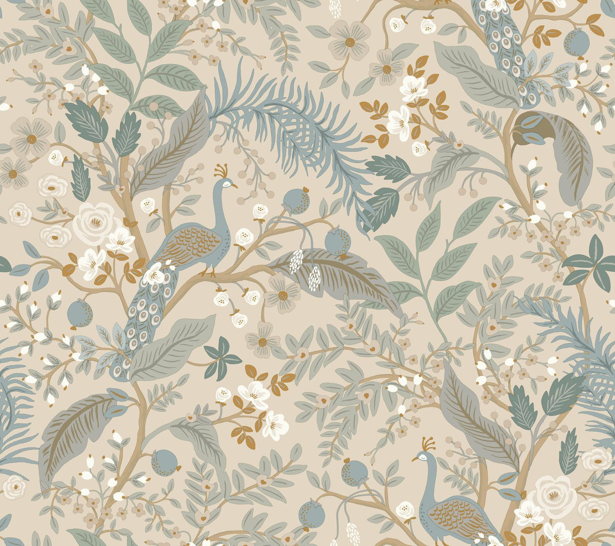Rifle Paper Co. Peacock Garden Linen Peel and Stick Beige Wallpaper