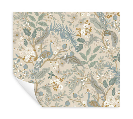 Rifle Paper Co. Peacock Garden Linen Peel And Stick Beige Wallpaper
